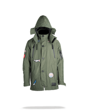 GREEN ARMY PATCHES LONG PARKA HOODY MENS (SIZE SMALL)